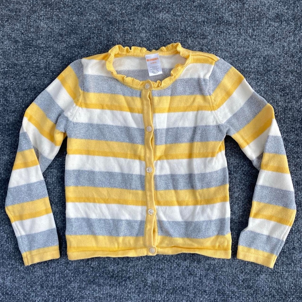 GYMBOREE KIDS YELLOW WHITE GREY STRIPE CARDIGAN LONG SLEEVE COTTAGE BOHO